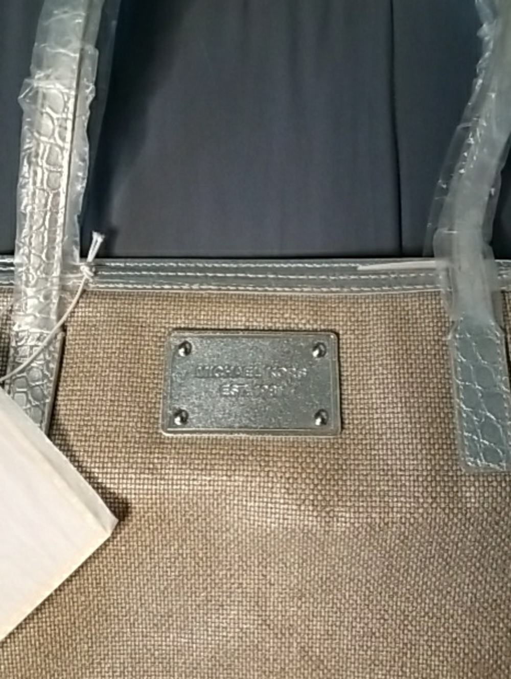 Michael Kors Beige Canvas Tote with Silver Trim